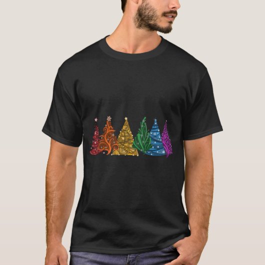 Row of Si LGBTQ Pride Rainbow Christmasrees Vector T-shirt (Voorkant)