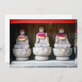 Row van Jizo monk standbeelden met bib en pet - Ja Kaart (Voorkant / Achterkant)