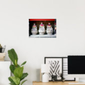 Row van Jizo monk standbeelden met bib en pet - Ja Poster (Thuiskantoor)