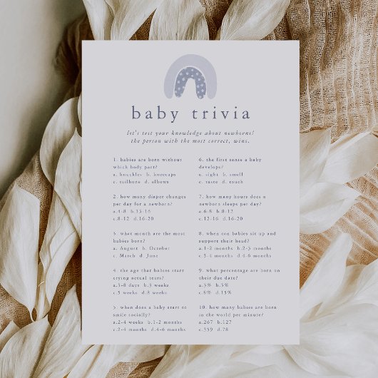 ROWAN Boy Rainbow Baby shower Trivia Game Kaart