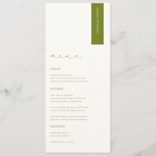ROWAN Modern Wedding Place Card Menu (Voorkant)