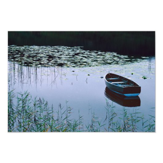 Rowboat on small lake surrounded by water foto afdruk (Voorkant)