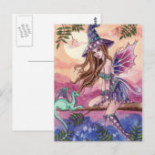 Rowenia - Carte postale Sorcière et Dragon (Devant / Derrière)