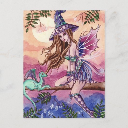 Rowenia - Carte postale Sorcière et Dragon (Devant)