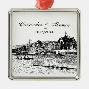 Rowers op de rivier met Boathouse Black Metalen Ornament