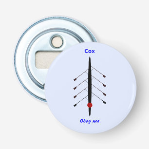 Rowing cox gehoorzaamt me blauw button flesopener