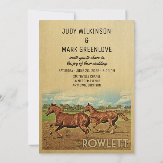 Rowlett Texas Wedding Invitation Horses Kaart (Voorkant)