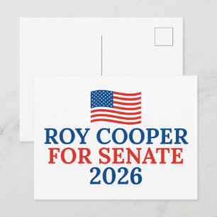 Roy Cooper voor Senaat 2026 Verkiezing Briefkaart