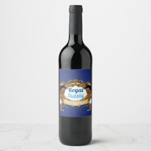 Royal African Twin Boys |Royal Blauw & Goud Elegan Wijn Etiket (Voorkant)