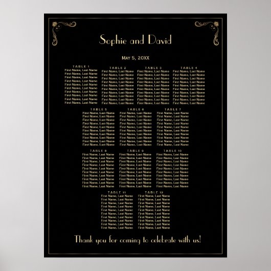 Royal Art Deco Great Gatsby Wedding Seating Chart Poster (Voorkant)