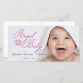 Royal Baby roze met kroon Aankondiging (Voorkant / Achterkant)