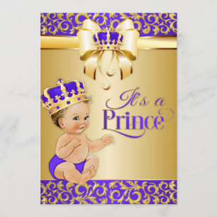 Royal Baby shower Paarse & Gouden Prins Kroon Kaart