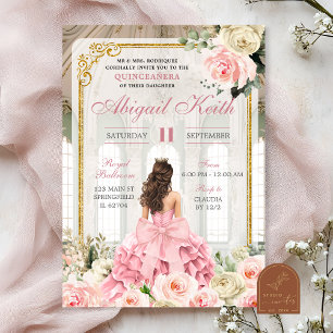 Royal Ballroom Roos Gold Bow Coquette Quinceanera Kaart