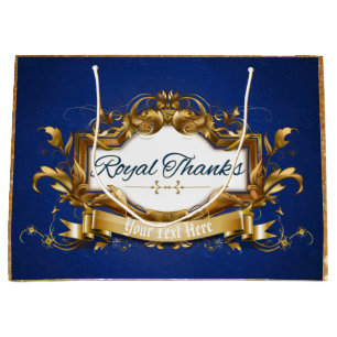 Royal Bedankt  Blue en Gold met Glitter Elegant Groot Cadeauzakje