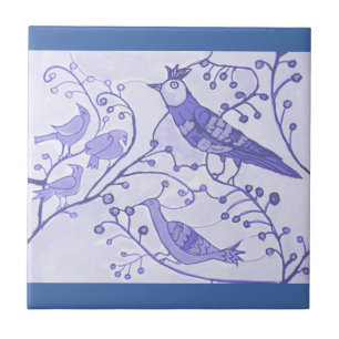 Royal Birds Delft Blue Ceramic Tile 4,25" Tegeltje