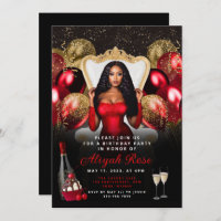 Royal Birthday Invitation Red and Gold Balloons