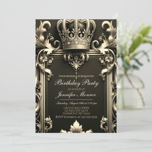 Royal Birthday Party Crown Invitation Kaart (Staand voorkant)