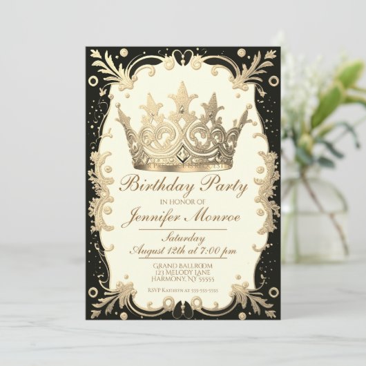 Royal Birthday Party Crown Invitation Kaart (Staand voorkant)