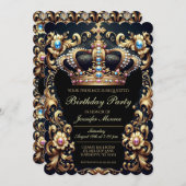 Royal Birthday Party Crown  Invitation Kaart (Voorkant / Achterkant)