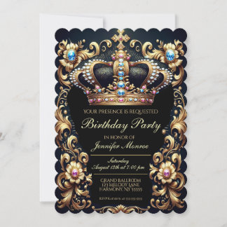 Royal Birthday Party Crown Invitation Kaart