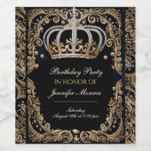 Royal Birthday Party Crown  Invitation Wijn Etiket (Enkel label)