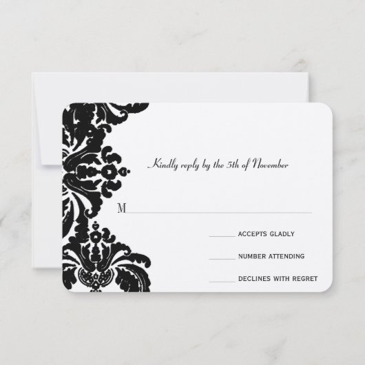 Royal Black Damask bruiloft RSVP (Achterkant)