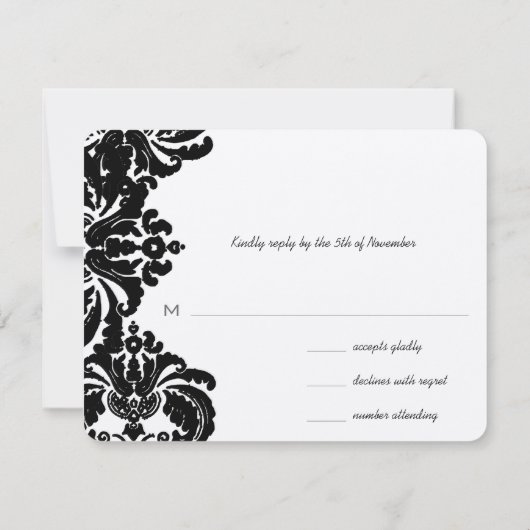  Royal Black Damask Wedding RSVP (Achterkant)