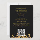 Royal Black Gold Damask Waterverf Wedding Kaart (Achterkant)