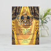 Royal Black Gold King Queen Crown Birthday Party Kaart (Staand voorkant)