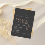 Royal Black Minimalist Wedding Invitation Kaart