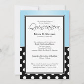 Royal Black Polka Dot Blue Quinceañera Invitations (Devant)