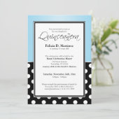 Royal Black Polka Dot Blue Quinceañera Invitations (Debout devant)