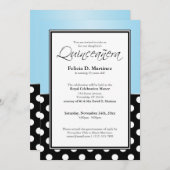 Royal Black Polka Dot Blue Quinceañera Invitations (Devant / Derrière)