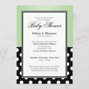 Royal Black Polka Dot Green Baby shower Invitation Kaart
