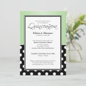 Royal Black Polka Dot Green Quinceañera Invitation (Debout devant)