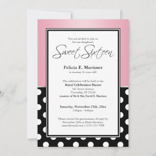 Royal Black Polka Dot Pink Sweet Sixteen Kaart
