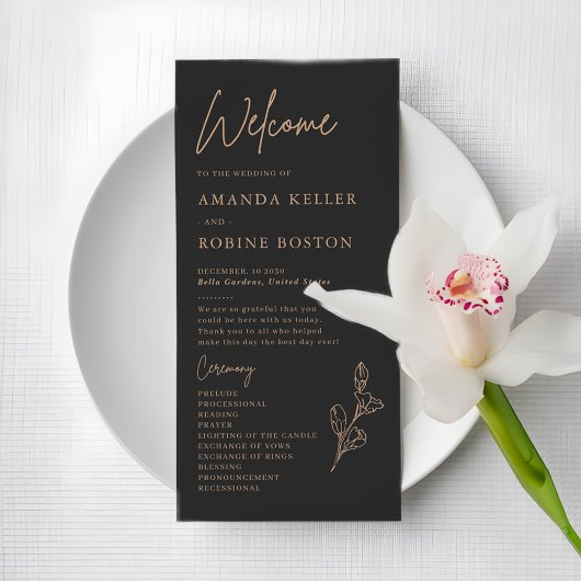 Royal Black Simple Minimalist Wedding Programme
