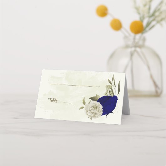 Royal blauw beige bloemen botanische bruiloft (Voorkant)