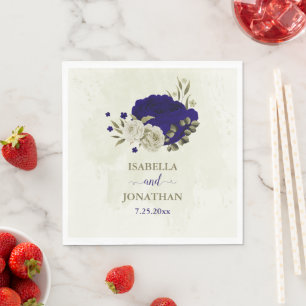 Royal blauw beige bloemenbruiloft servet
