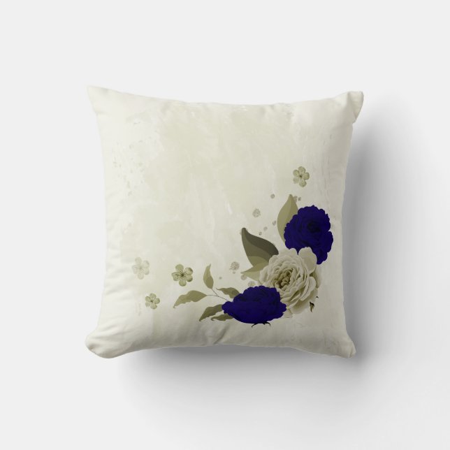 Royal blauw beige floral kussen (Voorkant)