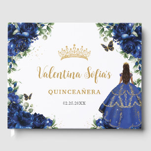 Royal Blauw Bloemen Goud Prinses Jurk Quinceanera Gastenboek