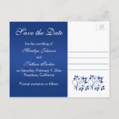 Royal Blauw en Wit Bewaar de datum Fotokaart Aankondigingskaart (Achterkant)