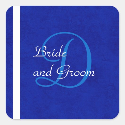 Royal Blauw en Wit Bruiloft Monogram Sjabloon Vierkante Sticker (Voorkant)