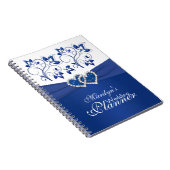 Royal Blauw en Wit Gevoegde Harten Bloemen Notitie Notitieboek (Rechterzijde)
