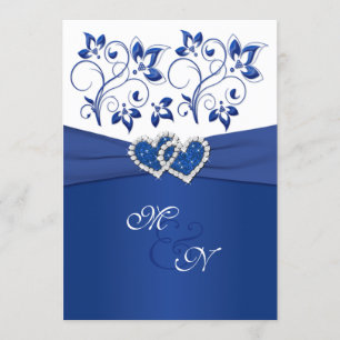 Royal Blauw en Wit Gevoegde Harten Uitnodiging
