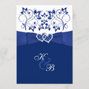 Royal Blauw en Wit Gevoegde Harten Uitnodiging 3