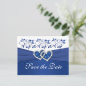 Royal Blauw en Wit Save the Date Kaart (Staand voorkant)