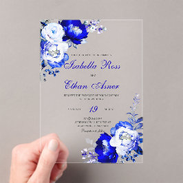 Royal blauw en zilver acryl bruiloft acryl uitnodigingen