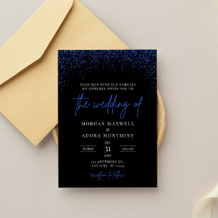 Royal Blauw en Zwart Glitter Bruiloft Kaart