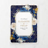 Royal Blauw Goud Bloemen Alles in Een Kreeft Huwel Drieluik Uitnodiging (Cover)